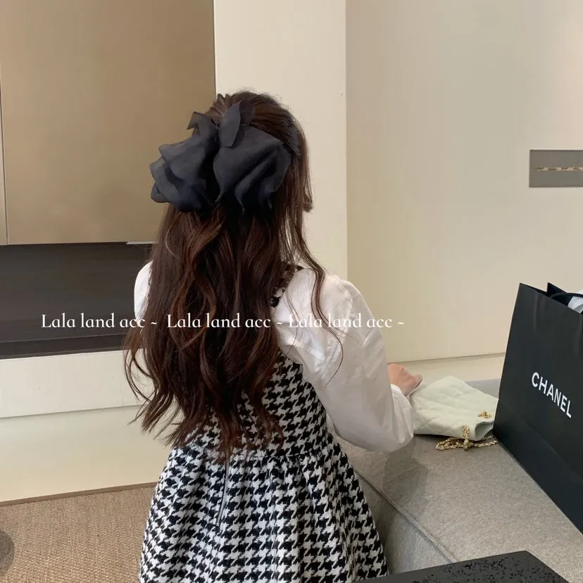 Chiffon mesh large bow French back head hair accessory