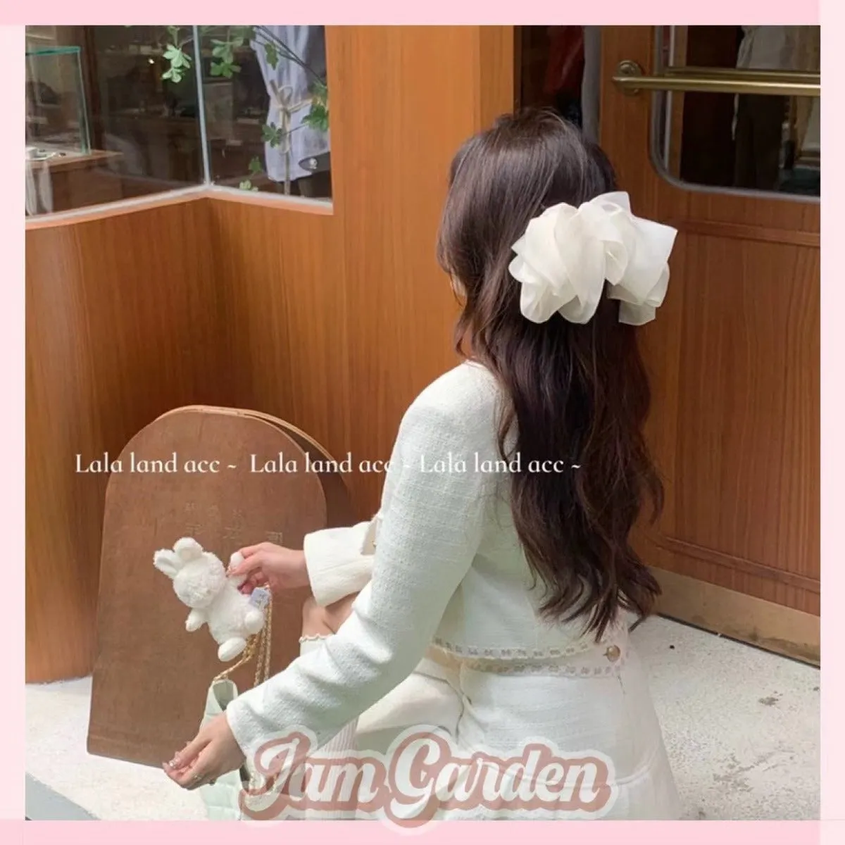 Chiffon mesh large bow French back head hair accessory
