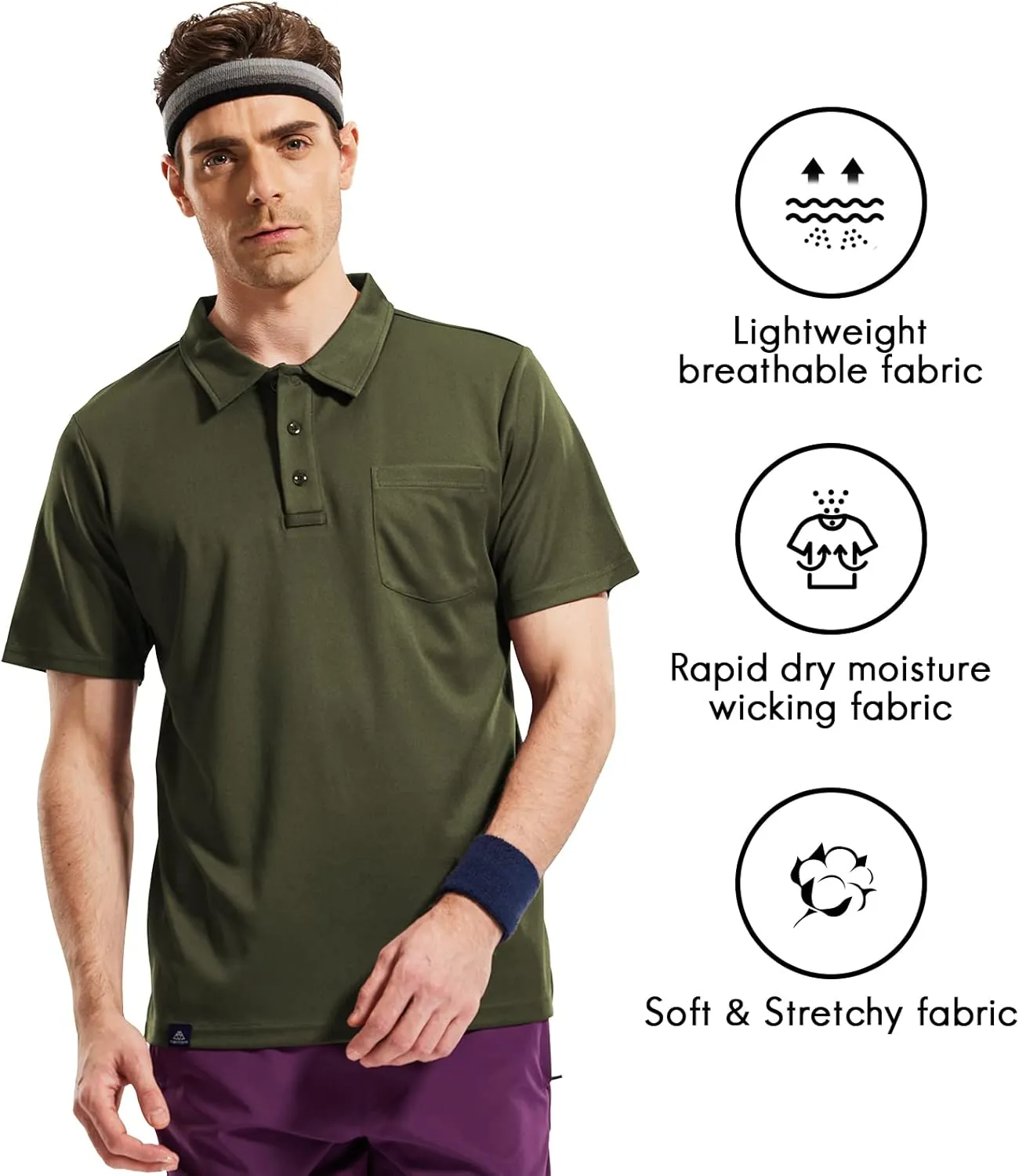 Haimont Men's Polo Shirts with Pocket Short Sleeve Quick Dry Moisture Wicking Golf Shirts Business Casual Work Polos