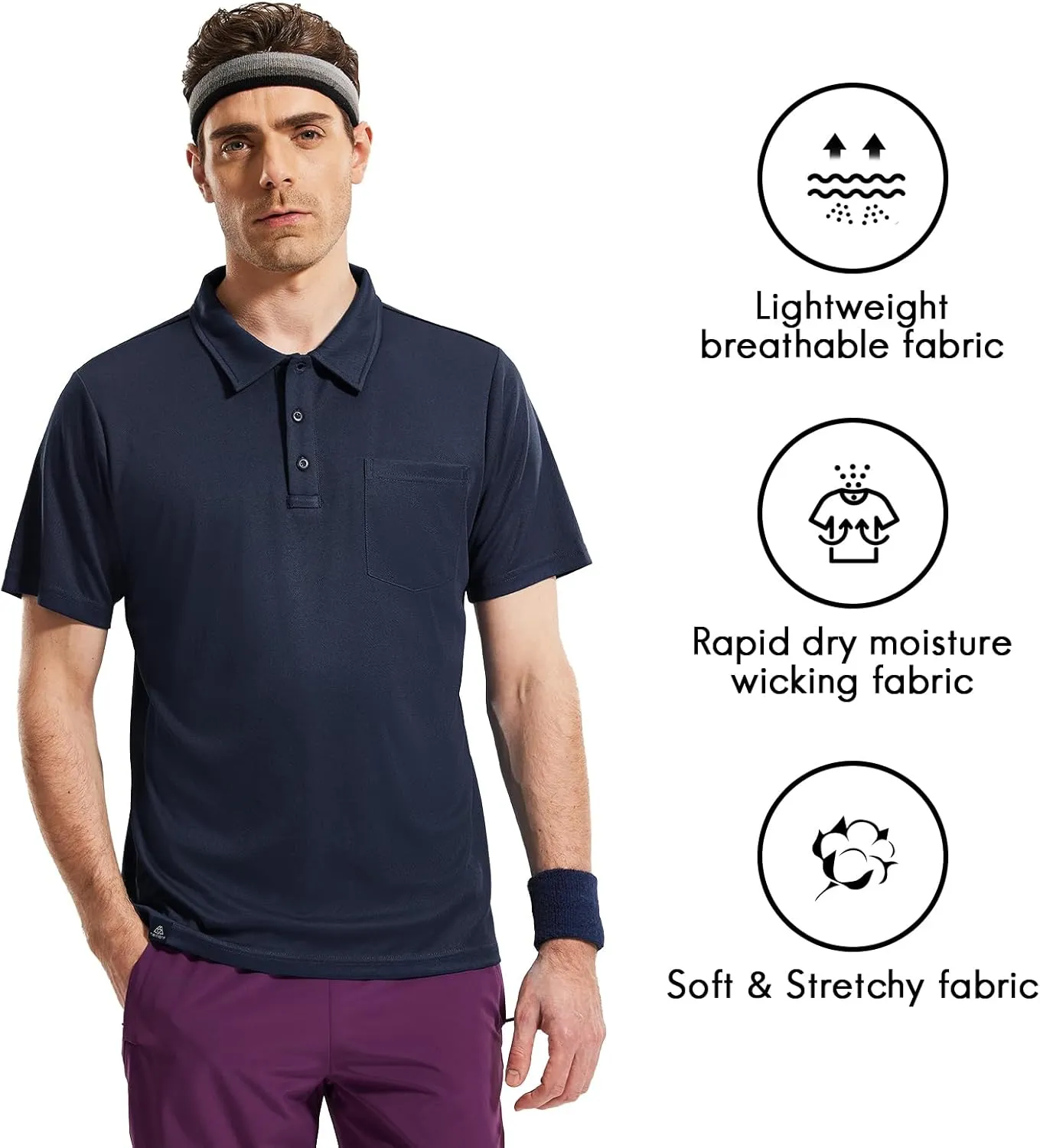 Haimont Men's Polo Shirts with Pocket Short Sleeve Quick Dry Moisture Wicking Golf Shirts Business Casual Work Polos