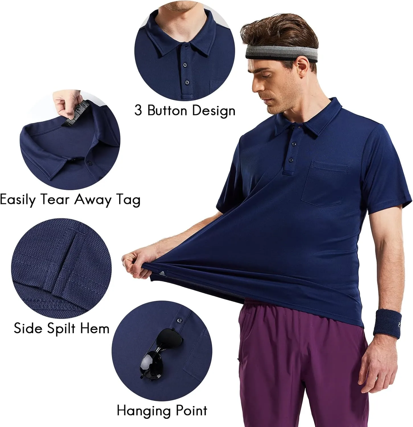 Haimont Men's Polo Shirts with Pocket Short Sleeve Quick Dry Moisture Wicking Golf Shirts Business Casual Work Polos