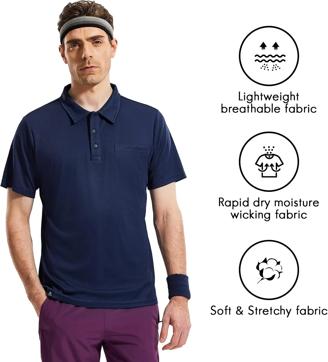 Haimont Men's Polo Shirts with Pocket Short Sleeve Quick Dry Moisture Wicking Golf Shirts Business Casual Work Polos