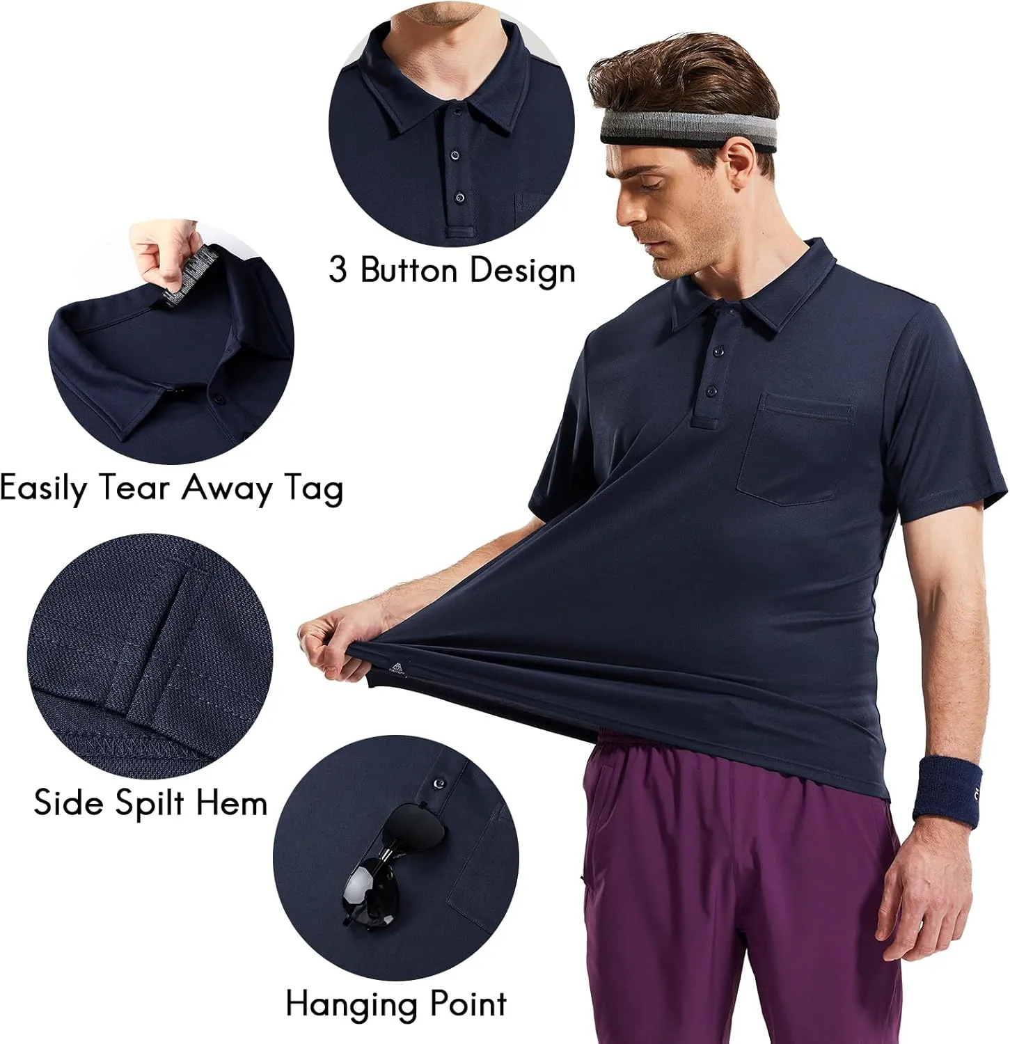 Haimont Men's Polo Shirts with Pocket Short Sleeve Quick Dry Moisture Wicking Golf Shirts Business Casual Work Polos