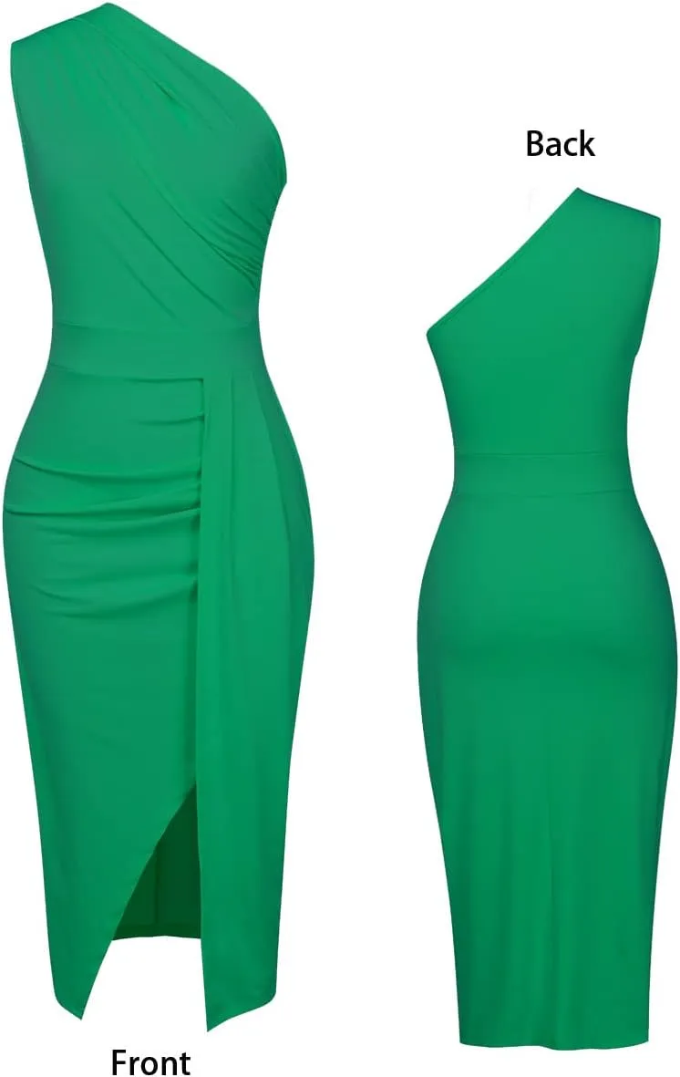 Nature Comfy LilyIn Womens Elegant one Shoulder Sleeveless Ruched High Slit Solid Color Cocktail Party Dresses