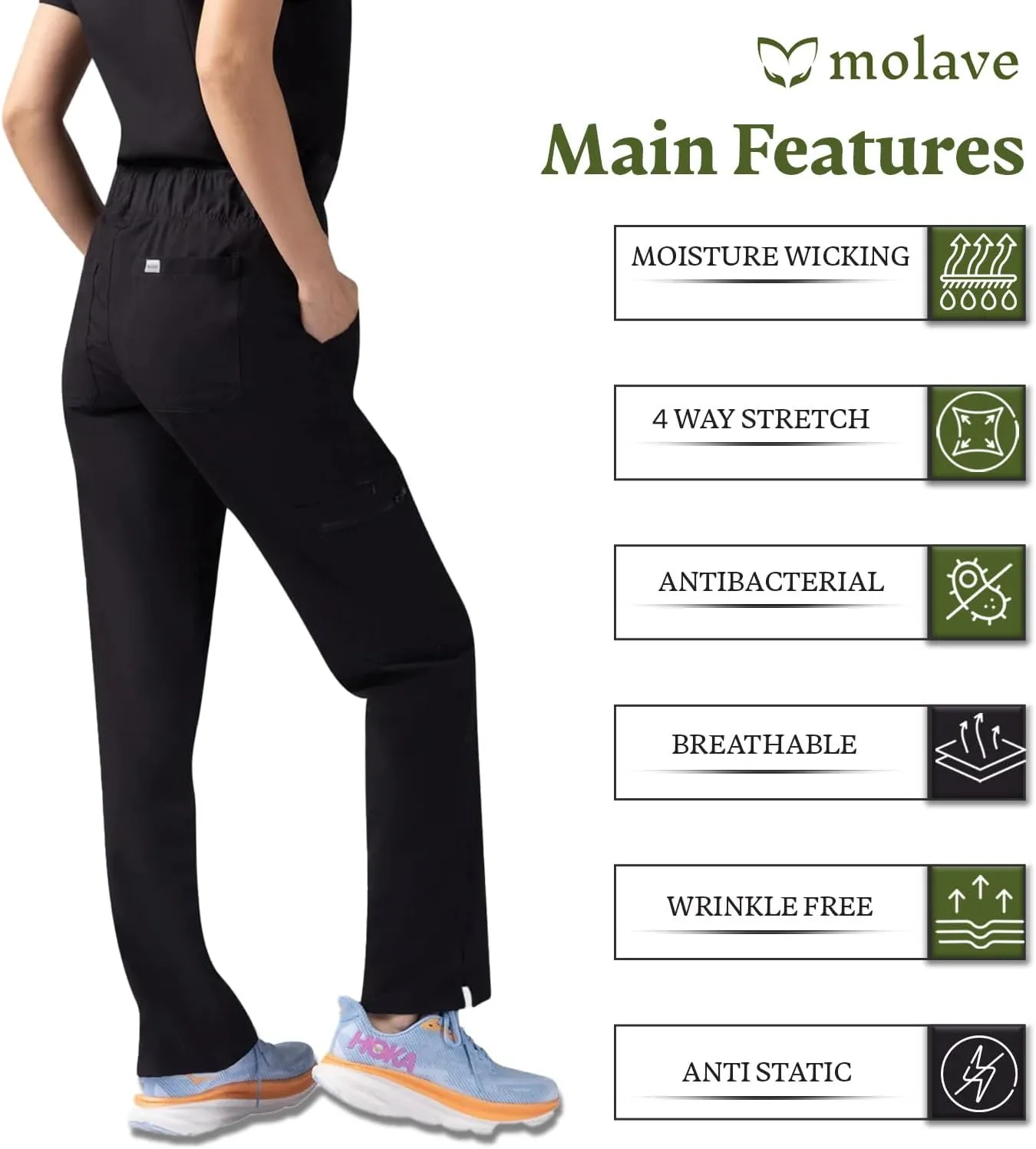 Peony Women's Scrub Pants - Sleek Straight-Leg Fit 7 Pockets Healthcare Scrub Pants - Ankles Side Slits, Easy Care for Women