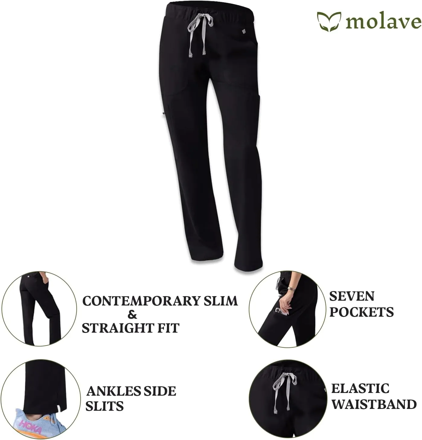 Peony Women's Scrub Pants - Sleek Straight-Leg Fit 7 Pockets Healthcare Scrub Pants - Ankles Side Slits, Easy Care for Women