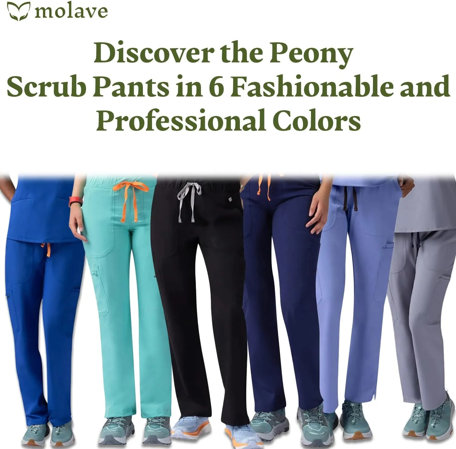 Peony Women's Scrub Pants - Sleek Straight-Leg Fit 7 Pockets Healthcare Scrub Pants - Ankles Side Slits, Easy Care for Women