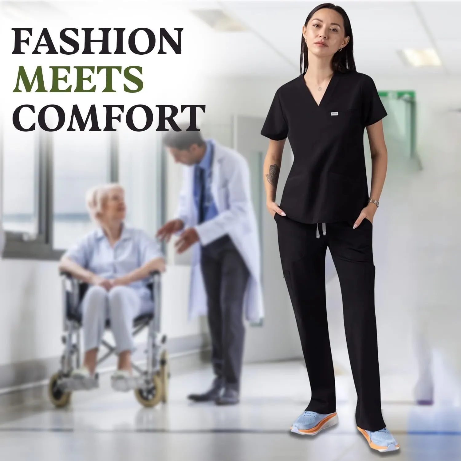 Peony Women's Scrub Pants - Sleek Straight-Leg Fit 7 Pockets Healthcare Scrub Pants - Ankles Side Slits, Easy Care for Women