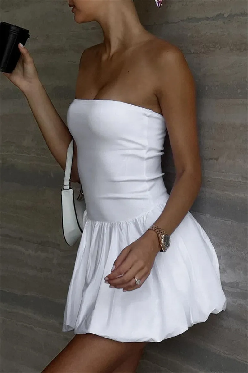 Sexy Casual Solid Color Backless Strapless Sleeveless Dresses