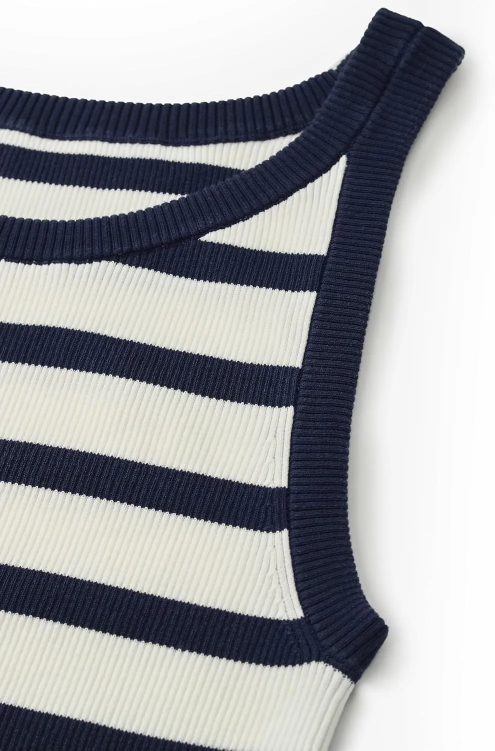 Women's Sleeveless Tank Tops Striped Crew Neck Ribbed Knit Basic Cami Shirts for Daily Casual