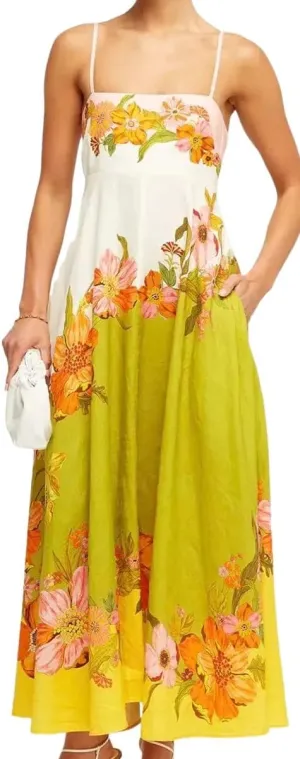 Women's Summer Sleeveless Floral Print Maxi Dress Square Neck Y2k Spaghetti Strap Dress Beach Sun Vacation Sundress