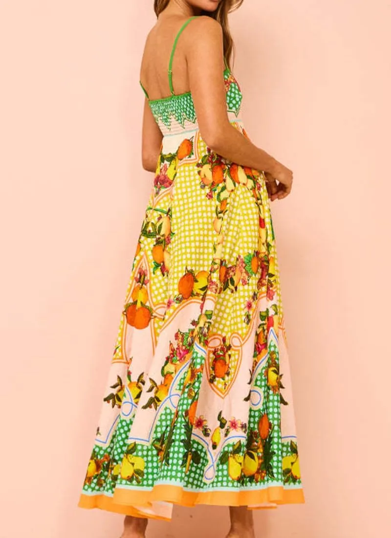 Women's Summer Sleeveless Floral Print Maxi Dress Square Neck Y2k Spaghetti Strap Dress Beach Sun Vacation Sundress