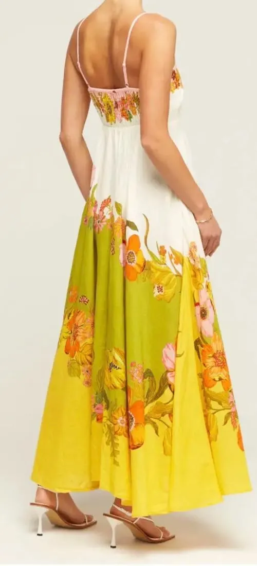 Women's Summer Sleeveless Floral Print Maxi Dress Square Neck Y2k Spaghetti Strap Dress Beach Sun Vacation Sundress