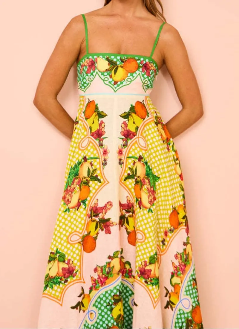 Women's Summer Sleeveless Floral Print Maxi Dress Square Neck Y2k Spaghetti Strap Dress Beach Sun Vacation Sundress