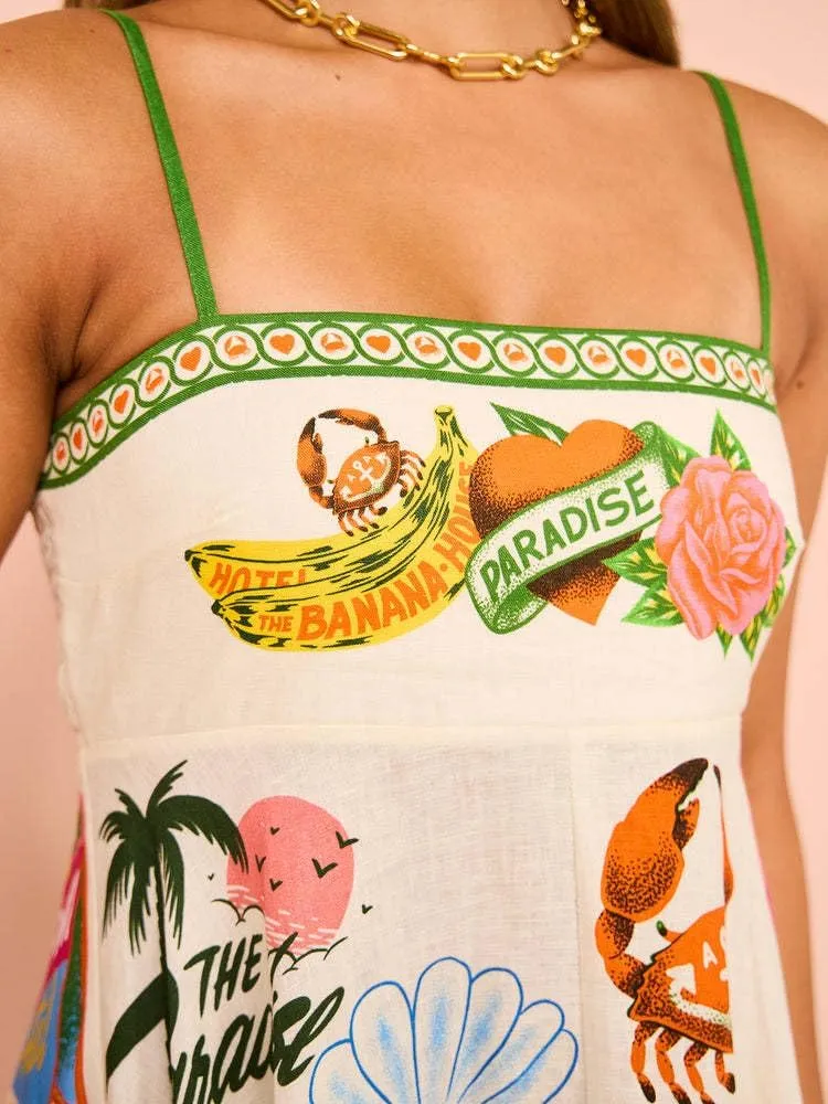 Women's Summer Sleeveless Floral Print Maxi Dress Square Neck Y2k Spaghetti Strap Dress Beach Sun Vacation Sundress